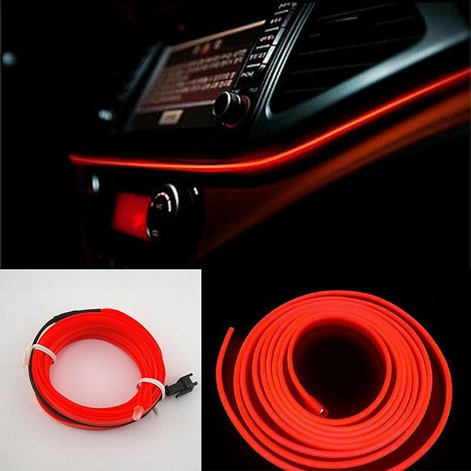 Riloer El Wire Lights for Car, Interior Neon Lights Strip Car LED Strip Light Interior for Car Garden Party Decoration, Car Ambient Lighting Kits, 2m/6.5ft Ice Blue LED