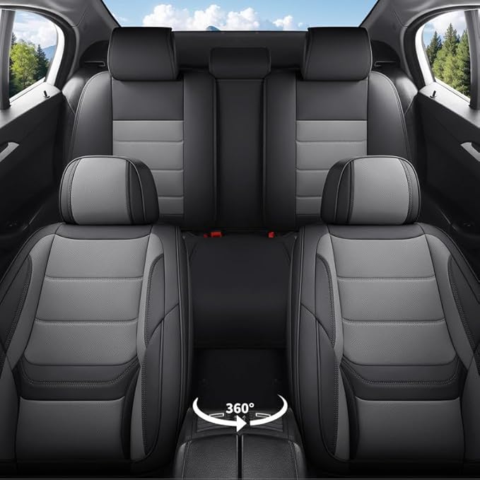 Car Seat Covers Full Set Custom Fit for Ford Explorer 2001-2025 2026- Premium Faux Leather with Lumbar Support, Waterproof, Breathable, Anti-Slip, Easy to install &Protectors (Black&Gray, Full Set)