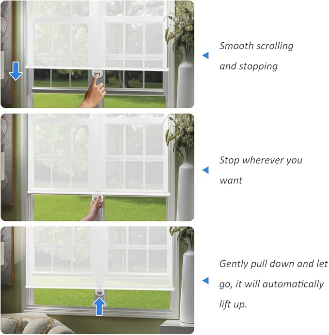 LUCKUP Light Filtering Roller Shades for Windows, Cordless Semi Sheer Solar Blinds with 5% Openness Free-Stop Window Shades for Home & Office, White 38" W x 72" L