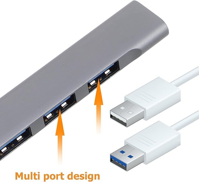 USB Port Hub Multi-Port Expander for Laptop and Pc, Computer USB Desk Hub with Dark Gray Finish and Packaging Box, Compatible with Keyboard Mouse and Car Accessories Expansion