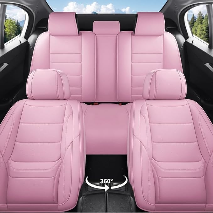 Car Seat Covers Full Set Fit for Buick Envision 2016-2026, Premium Faux Leather Waterproof Car Seat Protectors with Lumbar Support, Breathable Anti-Slip Easy to Install(Pink,Full Set)
