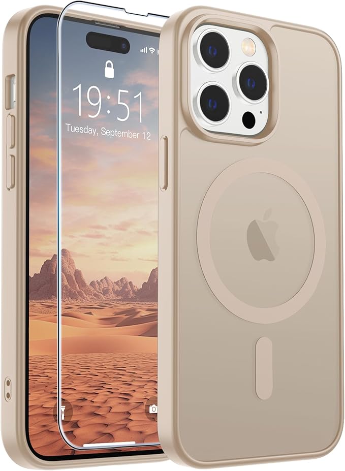 SUPFINE Magnetic for iPhone 14 Pro Max Case(Compatible with MagSafe)(Military Grade Drop Protection) Slim Translucent Matte Shockproof with Anti-Fingerprint Phone Case,Desert Gold