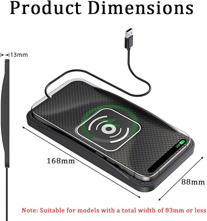 Wireless Car Charger Pad for Ford Mustang 2000-2026, Type-C/USB 20W Car Wireless Charger Non-Slip Phone Charging Pad Car Accessories,B 30cm Cable USB Plug