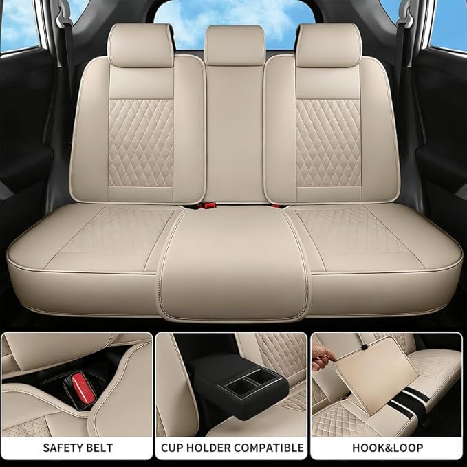 Car Seat Covers Full Set Custom Fit for Pontiac Vibe 2003-2010 - Premium Faux Leather with Lumbar Support | Breathable, Waterproof, Anti-Slip, Durable (Beige,Full Set)