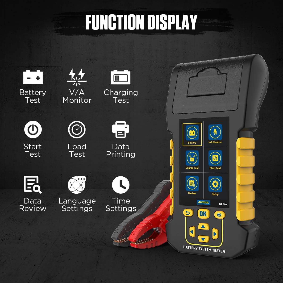 Car Battery Tester 12V/24V Digital Automotive Batteries & Alternator Diagnostic Tool, 20-2000 CCA Load Capacity Charging Cranking System Tester for Truck Marine Motorcycle SUV Boat (Built-in Printer)