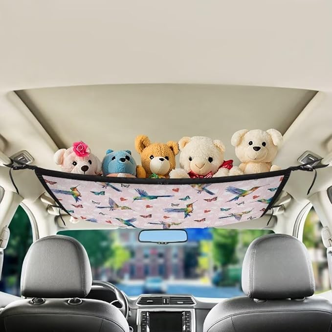 Hummingbird Butterfly Car Roof Storage Bag Auto Seat Storage Hanging Bag Premium Car Seat Organizer Car Travel Accessories Compatible with Most Cars