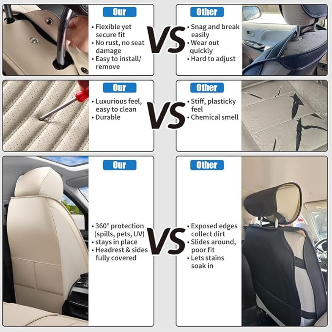 Car Seat Covers Full Set Fit for Toyota Matrix 2003-2014, Premium Faux Leather Car Seat Protector,Breathable Anti-Slip Full Wrapping Edge Seat Covers(Beige,Full Set)
