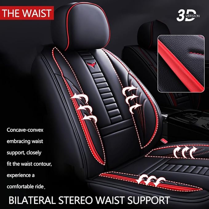 for Chevy Equinox Seat Covers 2005-2026, Full Coverage Customized Car Seat Covers, Premium Leather Waterproof Stain-Resistant Easy to Install (Luxury 2 Seats, Black&Red)