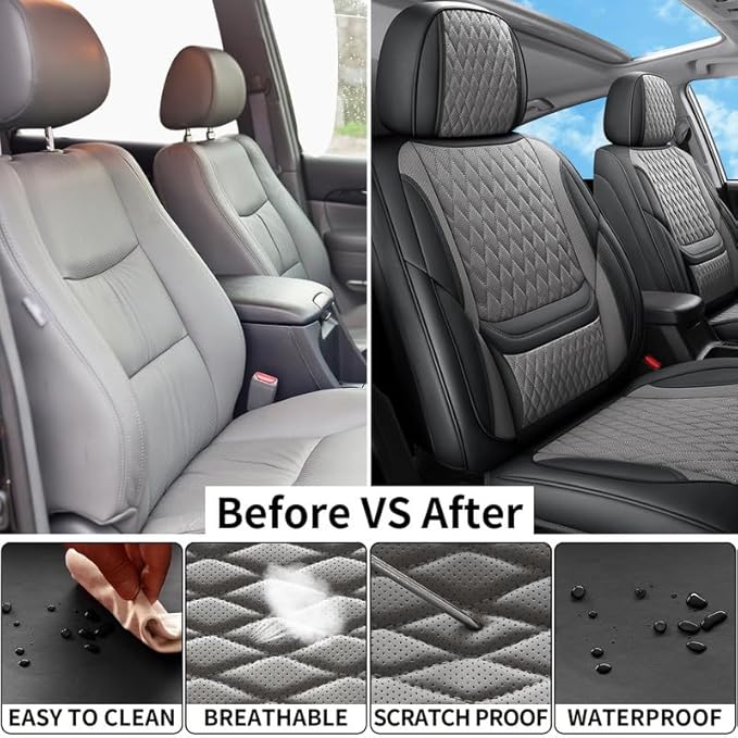 Car Seat Covers Full Set Custom Fit for Ford Taurus 1999-2018 - Premium Faux Leather with Lumbar Support | Breathable, Waterproof, Anti-Slip, Durable (Black&Gray,Full Set)