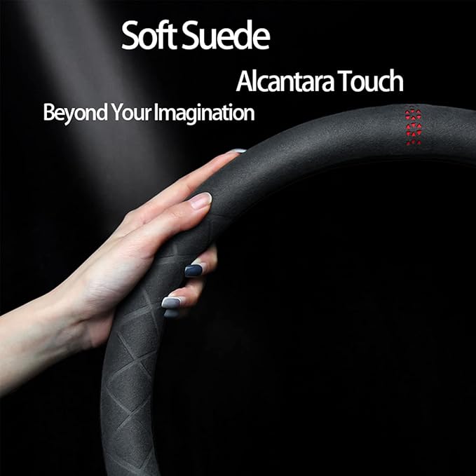 14 inch Suede Steering Wheel Cover,Compatible with Tesla Model 3 Model Y Suede Leather Sport Non-Slip Wheel Cover Car Interior Accessories 14-14 1/4 inch for Man and Women