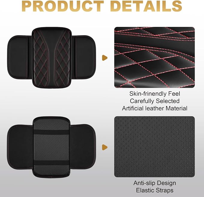 Center Console Cover Fit for Tacoma Scratch & Wear Resistant Waterproof Middle Console Cover with 2 Storage Bags(Black&Redline)