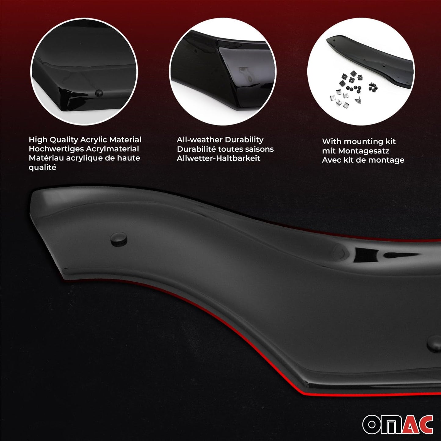 OMAC Front Bug Shield Hood Deflector for Mercedes Sprinter W907 910 2019-2025, 3 Pcs, All Weather, Black
