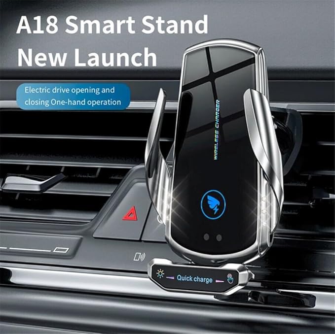Generic 15W Wireless Car Charger Automatic Sensor Clip Charging Bracket Mobile Phone Holder - (Silver)