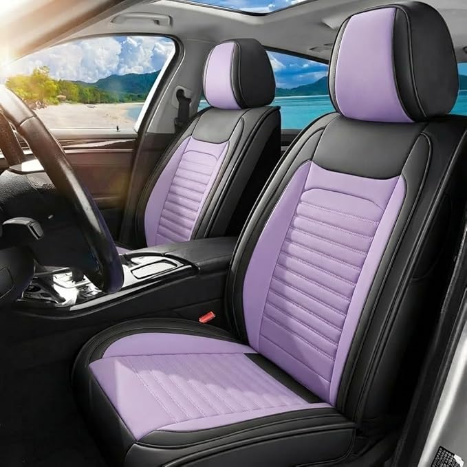 Car Seat Covers Full Set Fit for Toyota Matrix 2003-2014, Premium Faux Leather Car Seat Protector,Breathable Anti-Slip Full Wrapping Edge Seat Covers(Black&Purple,Full Set)