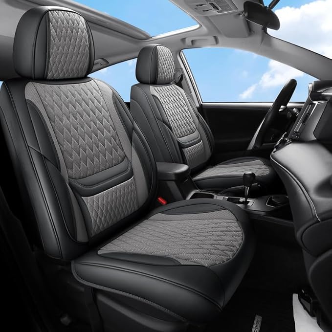 Car Seat Covers Full Set Custom Fit for Chevrolet/Chevy Cruze 2011-2019 - Premium Faux Leather with Lumbar Support | Breathable, Waterproof, Anti-Slip, Durable (Black&Gray,Full Set)