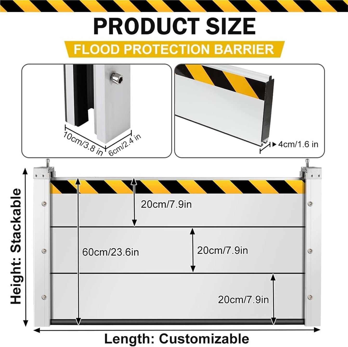 Reusable Heavy Duty Aluminum Flood Barriers for Home Exterior, Flood Protection Barriers Water Barrier Door Quick Detachable Garage Doors Detachable Mobile Rain Water Baffle ( H 55.1 inch L 5FT)