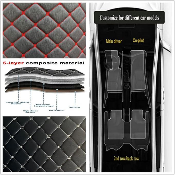 Custom Personalized Floor Mats for Cars - Luxury Full Coverage All Weather Mats, Anti-Slip Leather Mat Set, Fit for 99% of Cars, SUVs & Trucks (Yellow, A-Diamond)