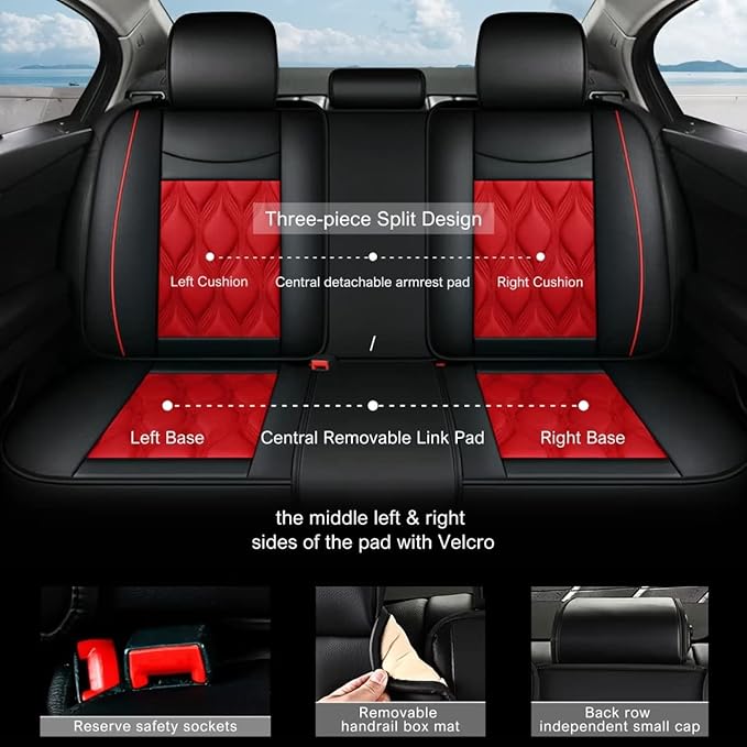AOMSAZTO Car Seat Covers,Full Set 5 Seats Custom Fit for Nissan Altima 2009-2025 2026,Faux Leather Automotive Cushion Covers Seat Protector,Airbag Compatible Waterproof Black&Red