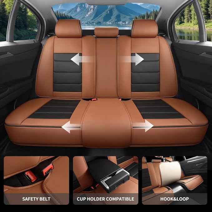 Car Seat Covers Custom Fit for Chevrolet/Chevy Bolt 2016-2026 , Premium Faux Leather Waterproof Car Seat Protectors with Lumbar Support, Breathable Anti-Slip Easy to install(Black&Brown,Full set)