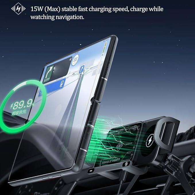 Wireless Charging Rotating Car Mount,Smart 2-in-1 Auto-Rotating Car Phone Holder & Wireless Charger,Foldable with 15W Fast Charging,Compatible with iPhone & Samsung Devices & Smartphone & Pad (Black)