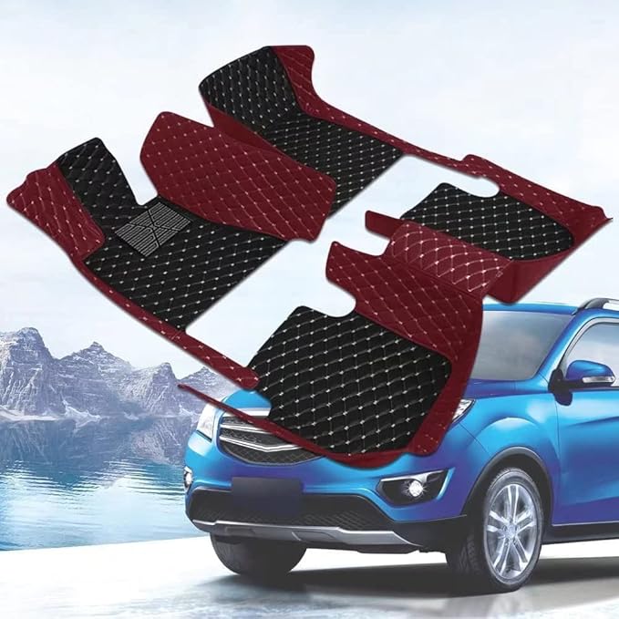Custom Car Floor Mats for 96% Sedan SUV Sports Car Protection Full Coverage Pads Anti-Slip Leather Floor Lining All Weather Car Floor Mats (Black Gold)