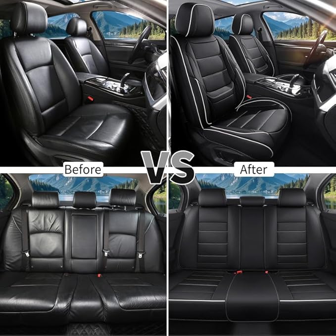Car Seat Covers Full Set Custom Fit for Chevy Trax 2015-2026-Luxury Leather with Lumbar Support, Breathable, Waterproof, Anti-Slip, Durable, Easy to Install (Black&White,Full Set)