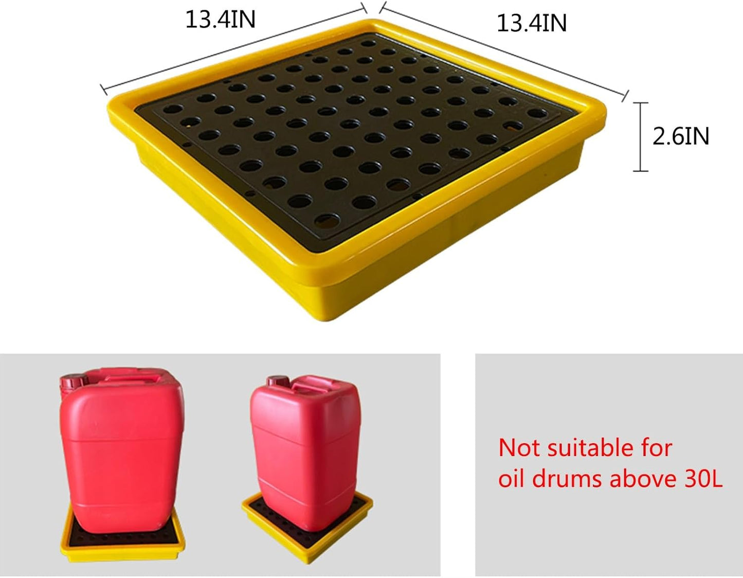 Drum Containment Spill Pallet, Industrial Nestable Oil Drums Leak-Proof Tray, Garage Storage Detachable Anti Slip Polyethylene Platform with Drain (Color : Yellow-2 Pack, Size : 13.4"x13.4"x