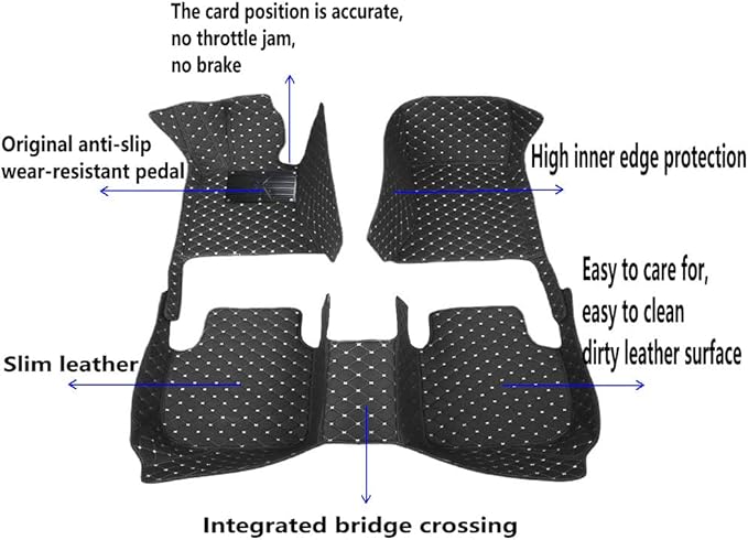 KaiLaiCarCustom Automotive Car Floor Mats for 99.99% Sedan SUV Sports Car Men Women Protection Full Coverage Pads Anti-Slip Leather Floor Lining (Black Beige Strip, B- Long Stripes)
