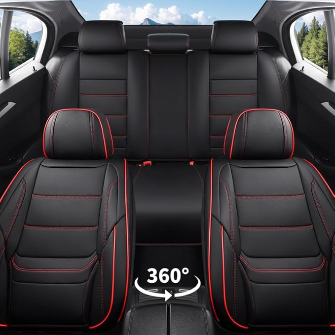 Car Seat Covers Full Set Fit for Buick Encore GX 2012-2026, Premium Faux Leather Waterproof Car Seat Protectors with Lumbar Support, Breathable Anti-Slip Easy to Install(Black&Red,Full Set)