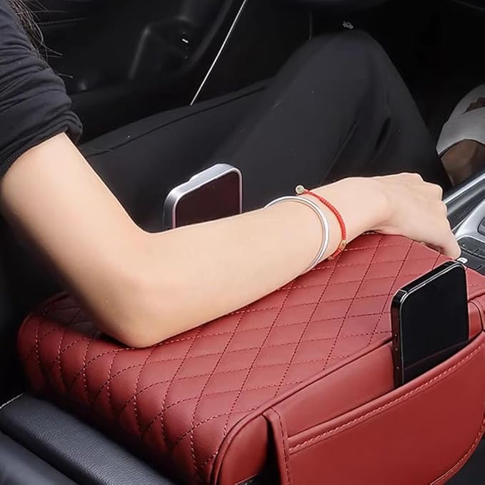Car Armrest Pad for Lexus GX J150 J120 GX 460 400 GX OR Leather Armrest Box Mat Center Console Cushion Pad Universal Armrest Seat Box Cover Protector,Red, normal