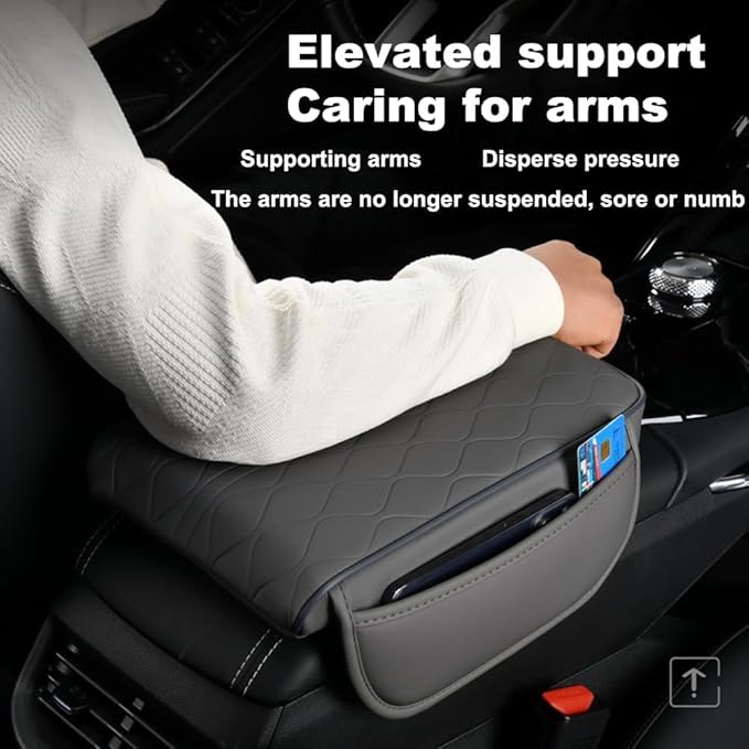 1 Pack Car Center Console Cover Custom Fit for Alfa Romeo Stelvio 2017-2021 2022, Leather Memory Foam Armrest Cushion Protector, Anti-Scratch Durable Armrest Pad,Black