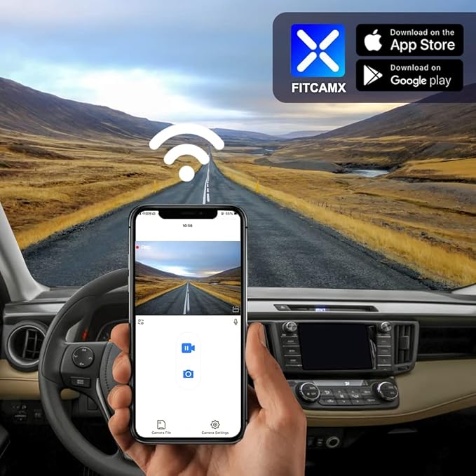 Fitcamx 4K Dash Cam Suitable for Toyota RAV4 2017 2018 (Part No Ends with #42080 or 42090), OEM Factory Look, UHD 2160P Video, Built-in WiFi & APP, Loop Recording, G-Sensor, Plug & Play, 64GB Card