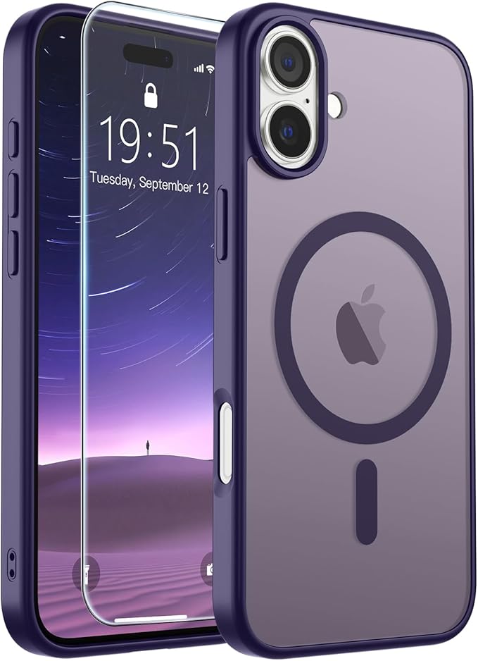 SUPFINE Magnetic for iPhone 16 Case (Compatible with MagSafe) (Military Grade Drop Protection) Slim Translucent Matte Shockproof Phone Cover,Dark Purple