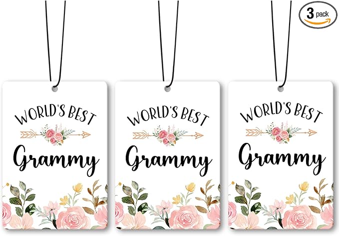 Grammy Grandma Gifts Car Air Freshener Accessories 3pcs,World's Best Gifts for Granmda Christmas, Pink Flower Rustic Hanging Scent Lavender Fragrance Card for Women Closet Bathroom Home Decor