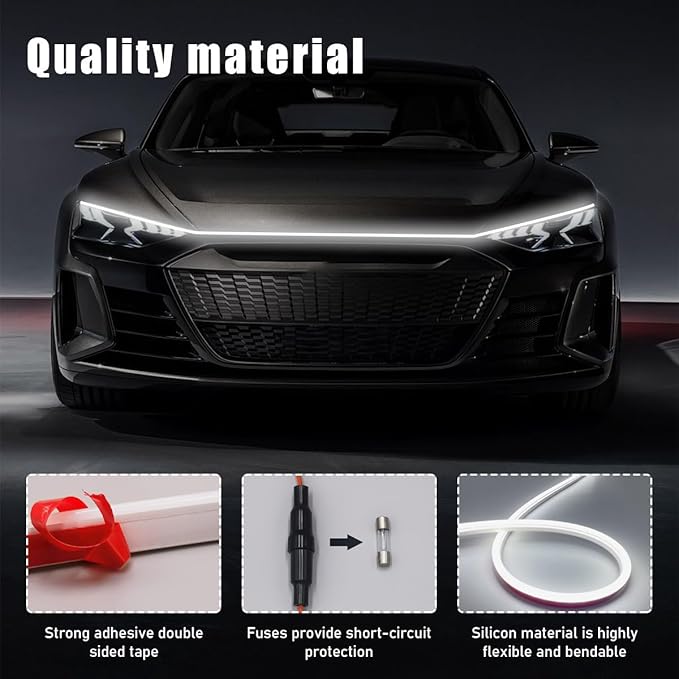 Ohleats 71 Inch Car Hood Light Strip, Exterior Flexible Daytime LED Running Light, Waterproof Auto LED Strip Light with Dynamic Scan Start-up Effect, Car Accessories for SUV Truck (White)
