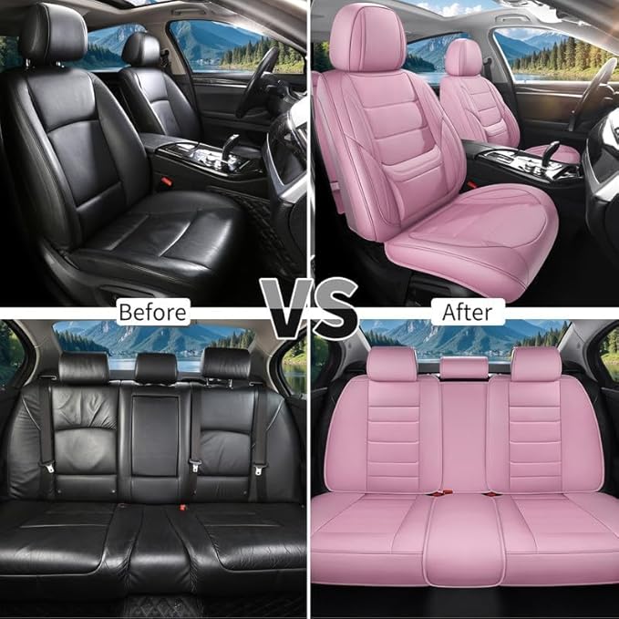 Car Seat Covers Custom Fit for Chevrolet/Chevy Sonic 2011-2020, Premium Faux Leather Waterproof Car Seat Protectors with Lumbar Support, Breathable Anti-Slip Easy to Install(Pink,Full Set)