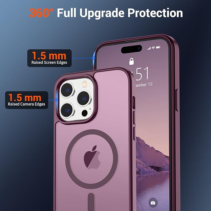 SUPFINE Magnetic for iPhone 14 Pro Case (Compatible with MagSafe) (Military Grade Drop Protection) Slim Translucent Matte Shockproof with Anti-Fingerprint Phone Case,Wine Red
