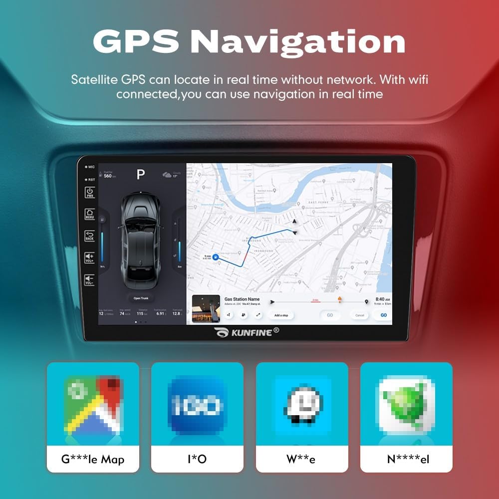 Kunfine Car CarPlay Android Auto Navigation Stereo GPS Radio Reverse Camera Display 9" IPS Touchscreen Headunit Tablet Pad Media Player For Peugeot 301 2013-2022, if Applicable Quad Core 2G+64G Silver