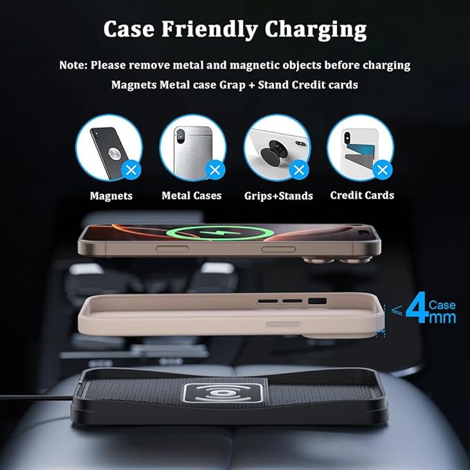 Car Wireless Charger Pad for Nissan Z 2023-2026, Type-C/USB 20W Fast Wireless Car Charger Pad Non-Slip Cordless Charging Mat,B-30cm Cable USB Plug