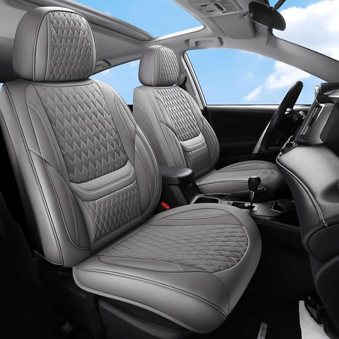 Car Seat Covers Full Set Custom Fit for Pontiac G3 2009-2010 - Premium Faux Leather with Lumbar Support | Breathable, Waterproof, Anti-Slip, Durable (Gray,Full Set)