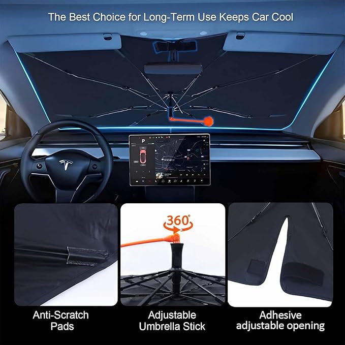 Socira Rose Gold Leopard Car Windshield Sunshade Umbrella Foldable Umbrella Cute Sun Shade Windshield Cover Sunshade Leopard Print Car Accessories Keeps Cool (57" X 30")