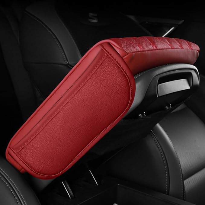 Universal Car Armrest Pad for Mini Countryman R60 F60 One/S/Cooper/JCW 2010-2024 Leather Armrest Box Center Console Cover Pad Waterproof Arm Rest Protector Decor Accessories,Red01