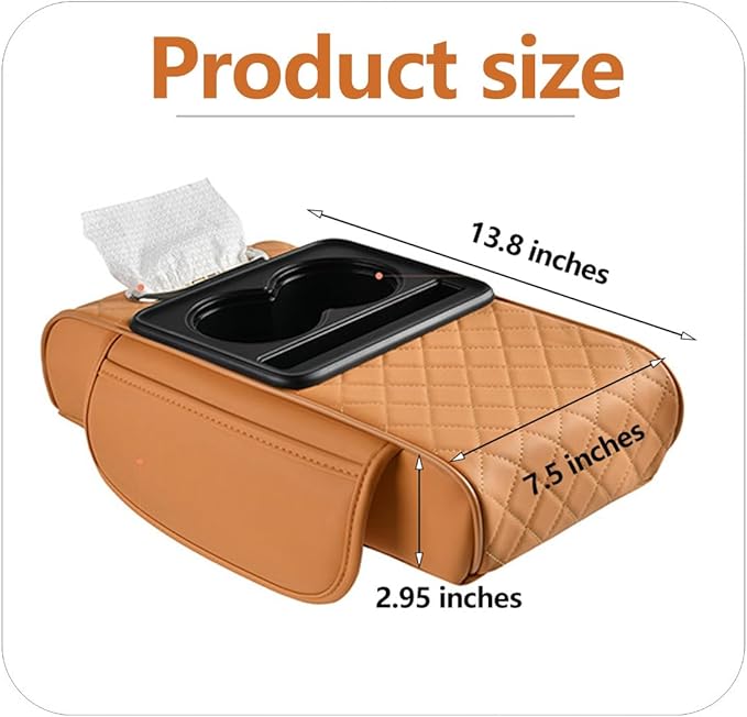 Car Armrest Cushion,5-in-1 Center Console Cover with 2 Storage Bags Cup Holder, Tissue Box Slot, Phone Slot for Sedans, Car Accessories Interior Organizers (Claret)