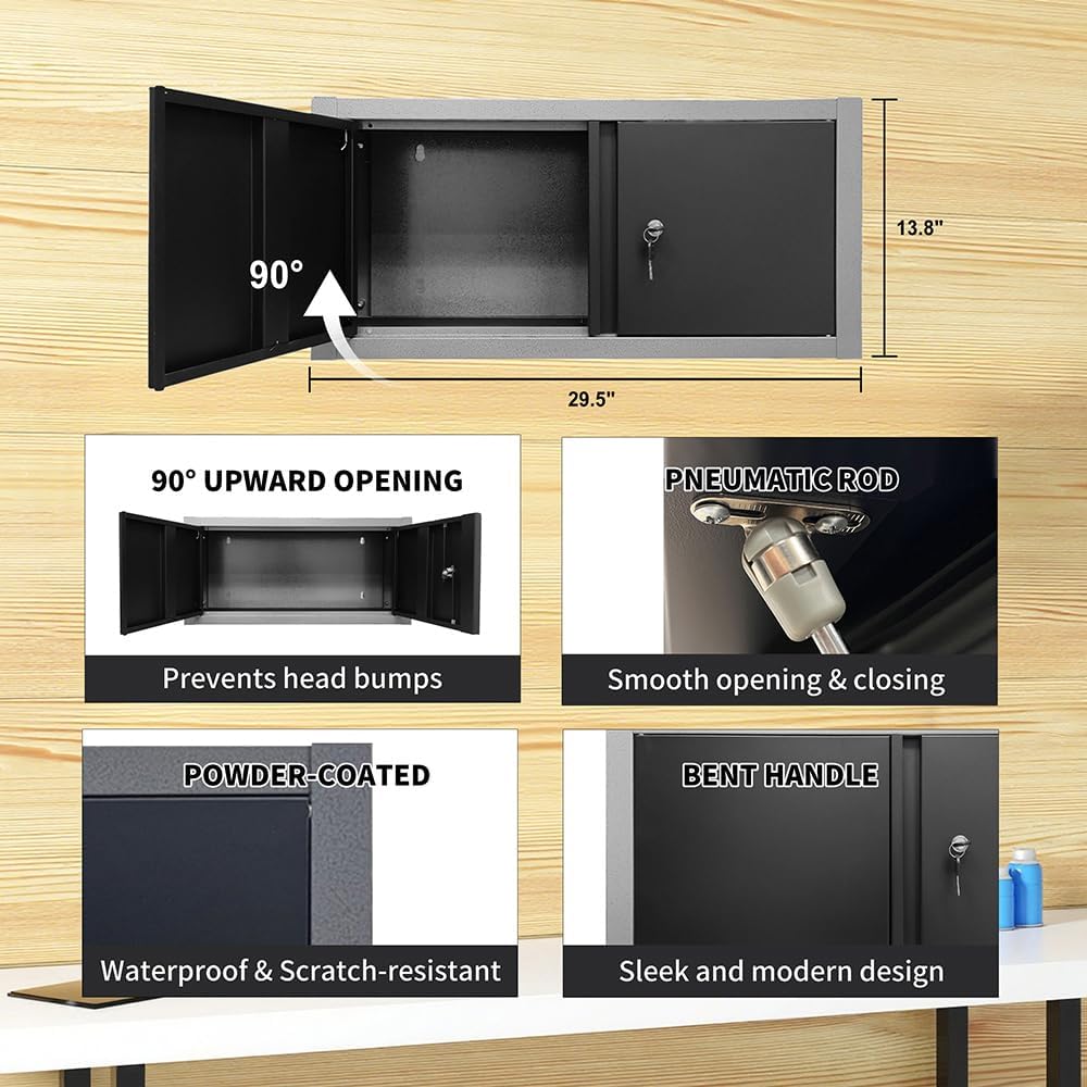 JZD Garage Tool Cabinet Set, Included Rolling Chest, for Workshop Basement Utility Room, No Wall Mounting Required