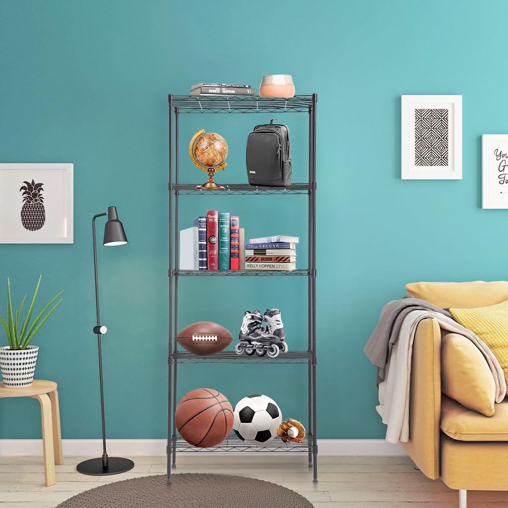 Wire Shelving Unit Metal Shelf Organizer Heavy Duty Wire Rack Storage Unit Rack Utility for Bathroom Office Kitchen (Black, 14" D x 24" W x 60" H)