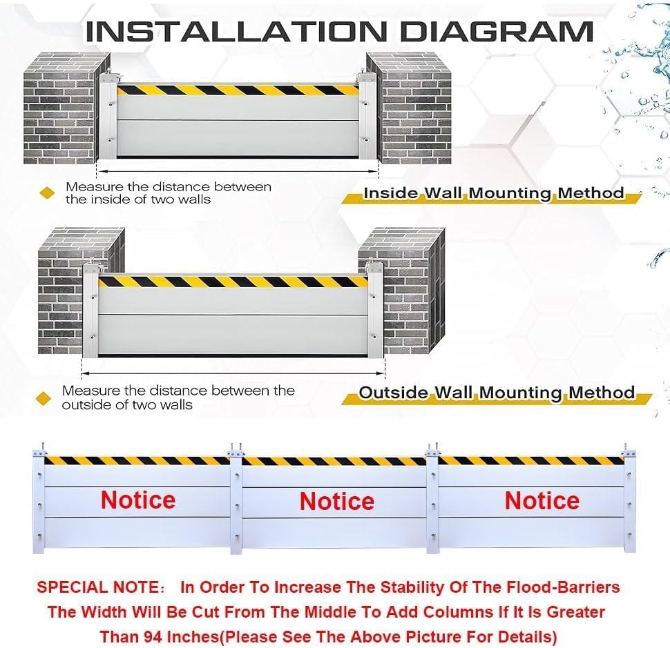 Reusable Heavy Duty Aluminum Flood Barriers for Home Exterior, Flood Protection Barriers Water Barrier Door Quick Detachable Garage Doors Detachable Mobile Rain Water Baffle ( H 47.2 inch L 4FT)