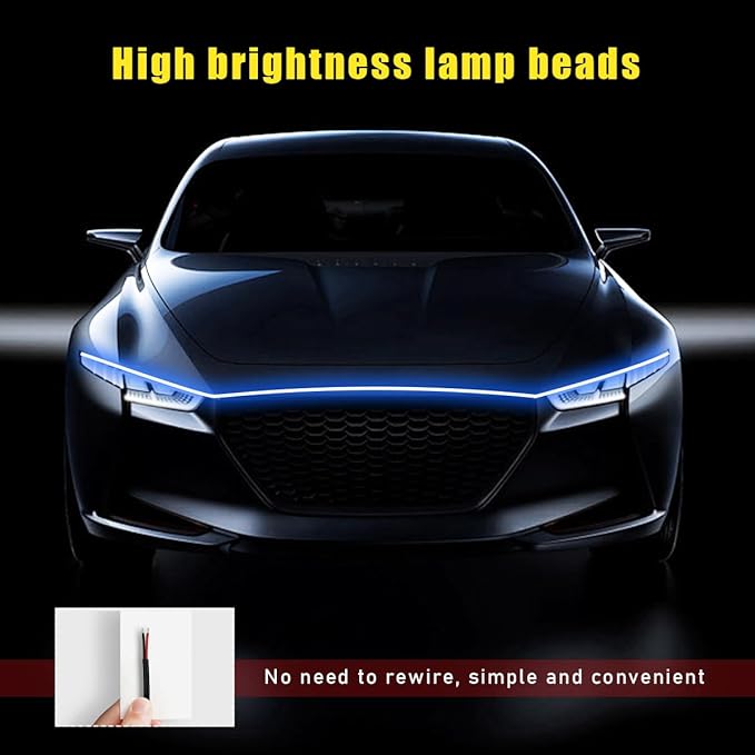 Ohleats 59 Inch Car Hood Light Strip, Exterior Flexible Daytime LED Running Light, Waterproof Auto LED Strip Light with Dynamic Scan Start-up Effect, Car Accessories for SUV Truck (Blue)