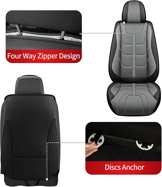 TTX LIGHTING Car Seat Covers fit for Kia Soul 2010-2026 Front Seat: Premium Leather Automotive Seat Cover with Airbag Compatible Waterproof (2 Seats, Black & Gray)