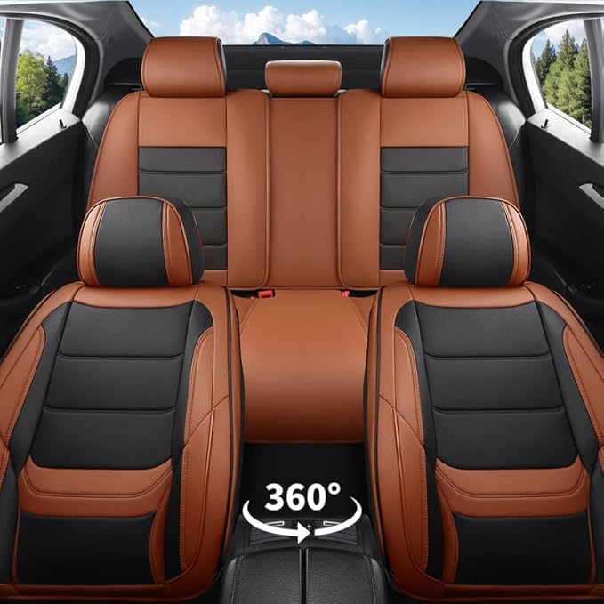 Car Seat Covers Full Set Custom Fit for Buick Regal 2009-2020-Luxury Leather with Lumbar Support, Breathable, Waterproof, Anti-Slip, Durable, Easy to Install (BlackBrown,Full Set)