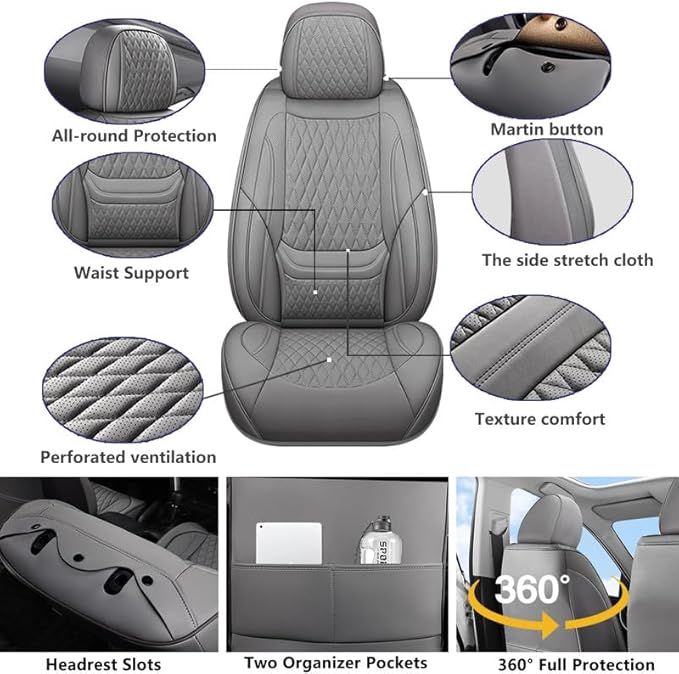 Car Seat Covers Full Set Custom Fit for Buick Lacrosse 2004-2019 - Premium Faux Leather with Lumbar Support | Breathable, Waterproof, Anti-Slip, Durable (Gray,Full Set)